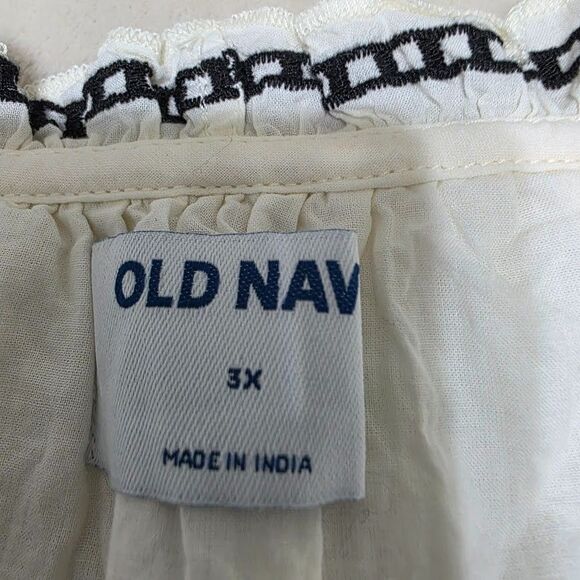 Old Navy 3X Embroidered Mini Swing Dress Creme Black Flutter Boho Pockets Cotton - Picture 3 of 11